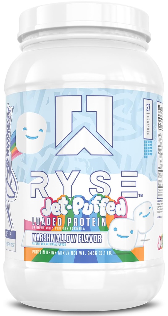RYSE Geladen Proteïnepoeder - Jet-Puffed Marshmallow - 25g Wei Proteïne Isolaat & Concentraat met Prebiotische Vezel & MCT's - Low Carb, Low Sugar, Digestief-Vriendly - 27 Servers / 2 lb Tub