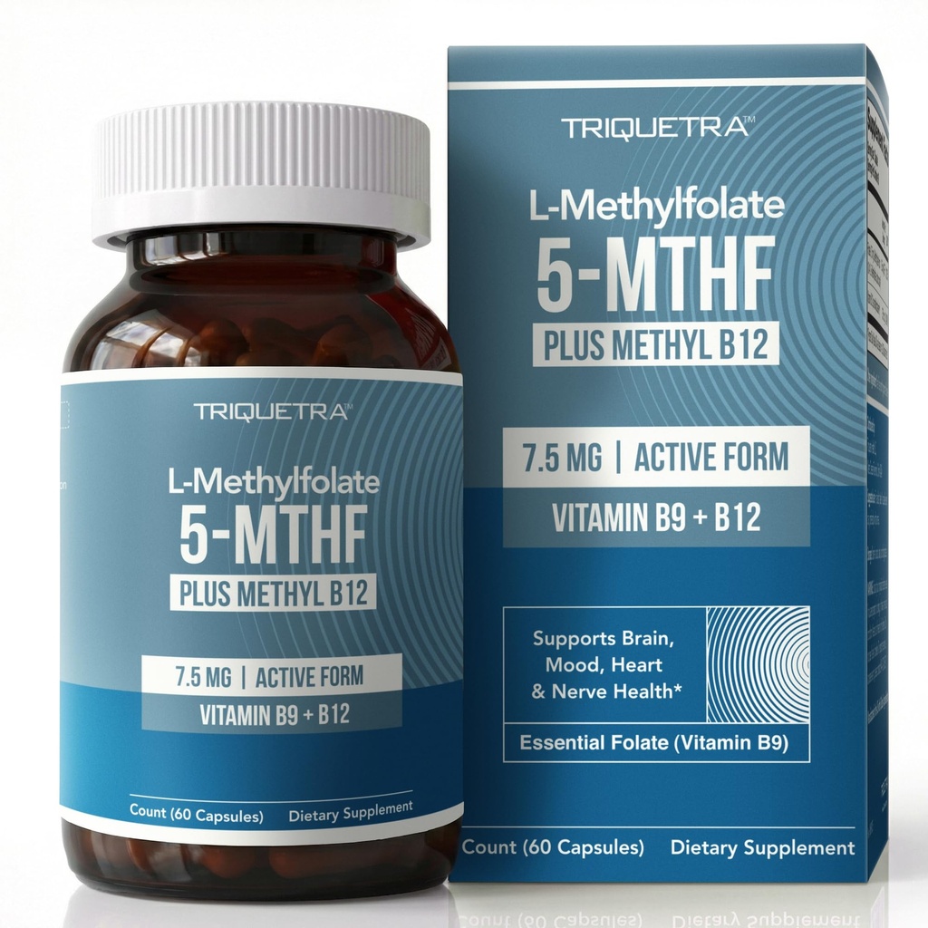 L Methylfolaat 7,5 mg plus Methyl B12 - Active 5-MTHF Form, MTHFR Supplement - Bloodstream Ready Methylated Folaat + B12 Cofactor - Ondersteunt Mood, Homocysteïne Methylatie, Cognition (60 Capsules)