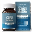 L Methylfolaat 7,5 mg plus Methyl B12 - Active 5-MTHF Form, MTHFR Supplement - Bloodstream Ready Methylated Folaat + B12 Cofactor - Ondersteunt Mood, Homocysteïne Methylatie, Cognition (60 Capsules)
