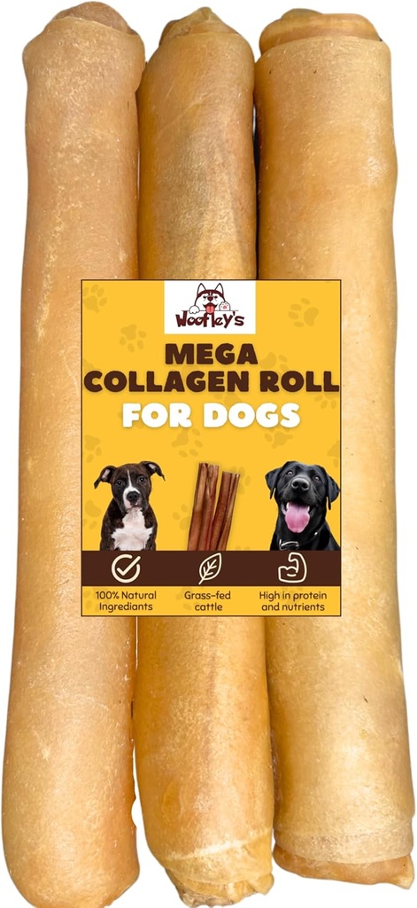 Woofley's extra dikke collageen rol (10-12 inch - 3 PCS) - Kauwen voor honden - Bully Stick Rawhide alternatieve hondenkauwen Geen Verberg Bones voor middelgrote en grote honden