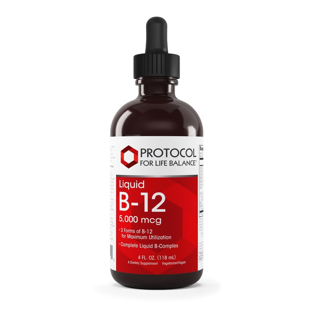 PROTOCOL VOOR LEVENSBALANS Vloeistof B-12 5000 mcg - Ondersteuning van het zenuwstelsel - met B-vitaminen - Zuivelvrij en Veganistisch Vitamine B Vloeistof - 4 fl oz