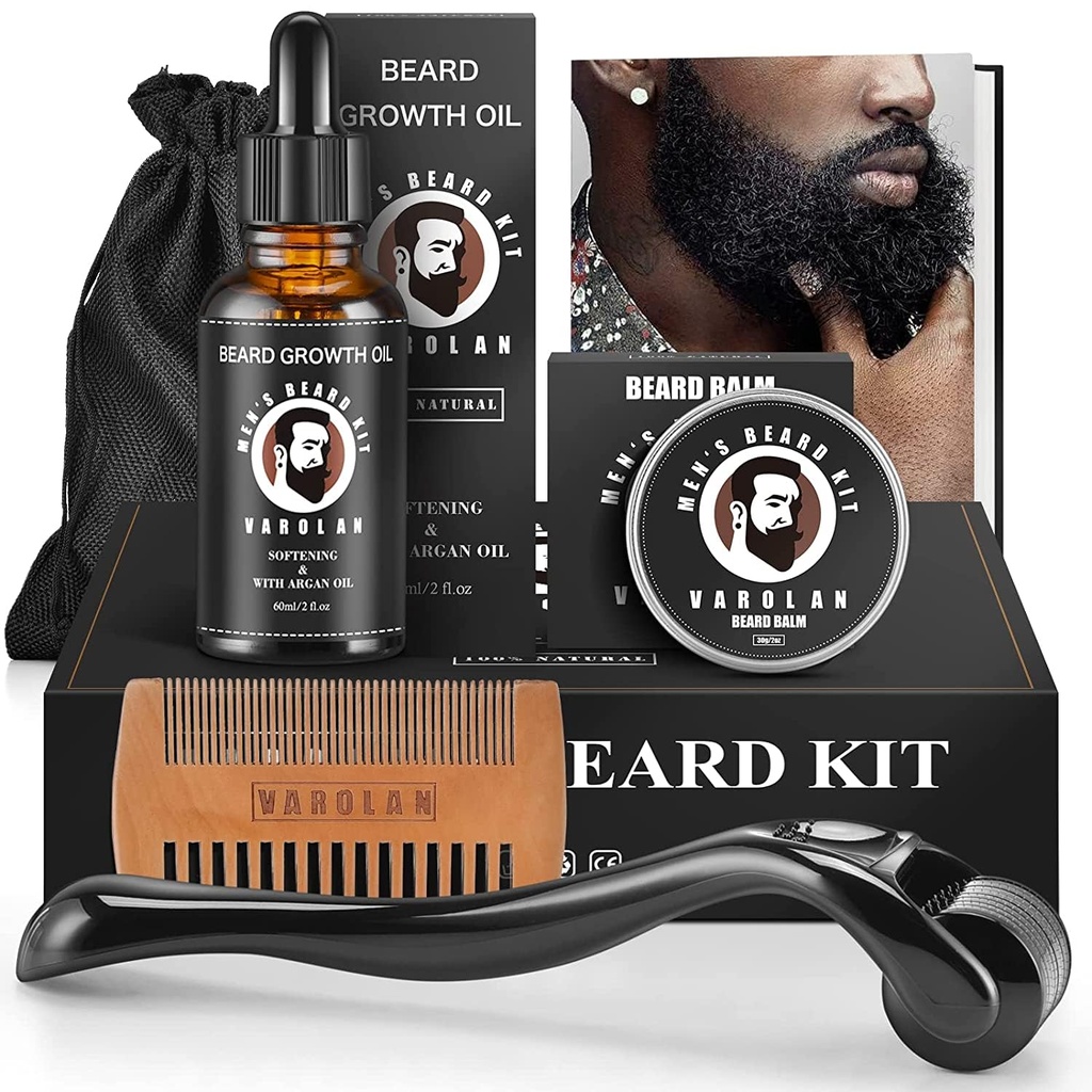 Baardgroei en Grooming Kit - Growth Oil (2Oz), Balm, Comb, E-book, Opbergzak, Snor Heren Cadeaupakket voor Hem