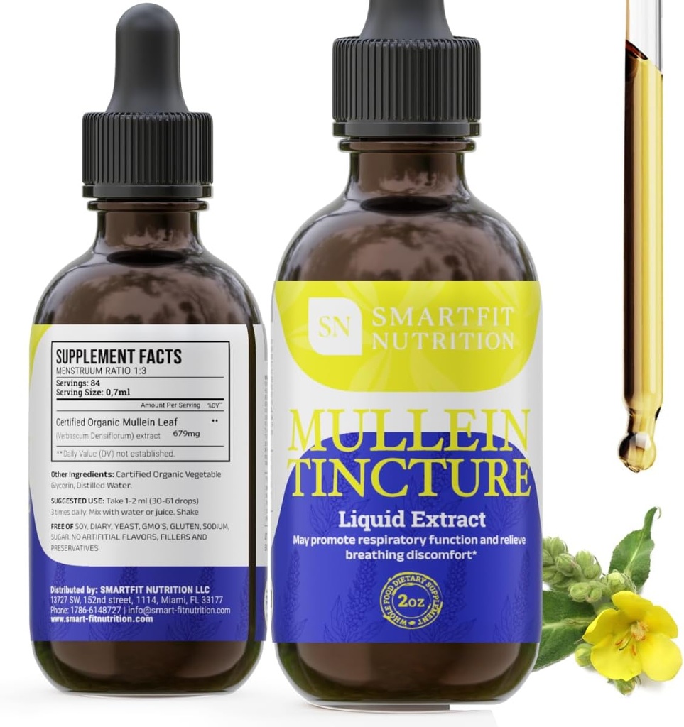 Mullein Leaf Extract - Mullein Drops - Lung Cleanse - Supplement voor ademhalingssysteem Ondersteuning & gezonde Mucous Membranen - Verbascum Densiflorum - 2 oz