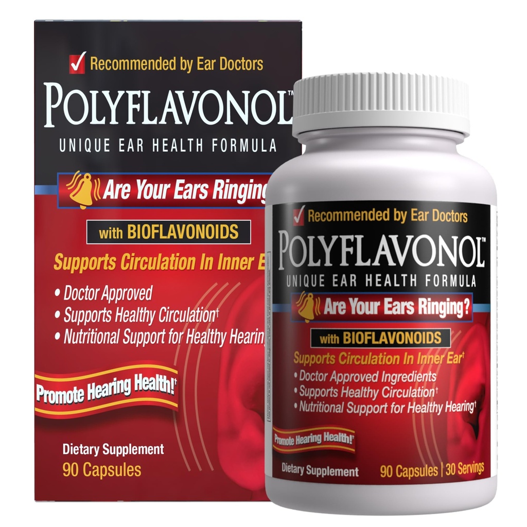 Polyflavonol met Bioflavonoïden, Tinnitus Relief, Unieke Oorgezondheidsformule, Ringende Ooren Ondersteuning, Ondersteunt Circulatie in Binnenoor, Promoot Gehoorzaamheid, 90 Capsule, 30 Servers