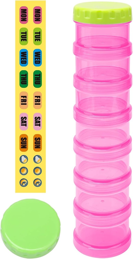 7 Dag pil Organisator Case Stapelbare Wekelijkse Supplementen Vitaminen pillen houder Dispenser Extra grote transparante roze met label en 2 Meer Lids