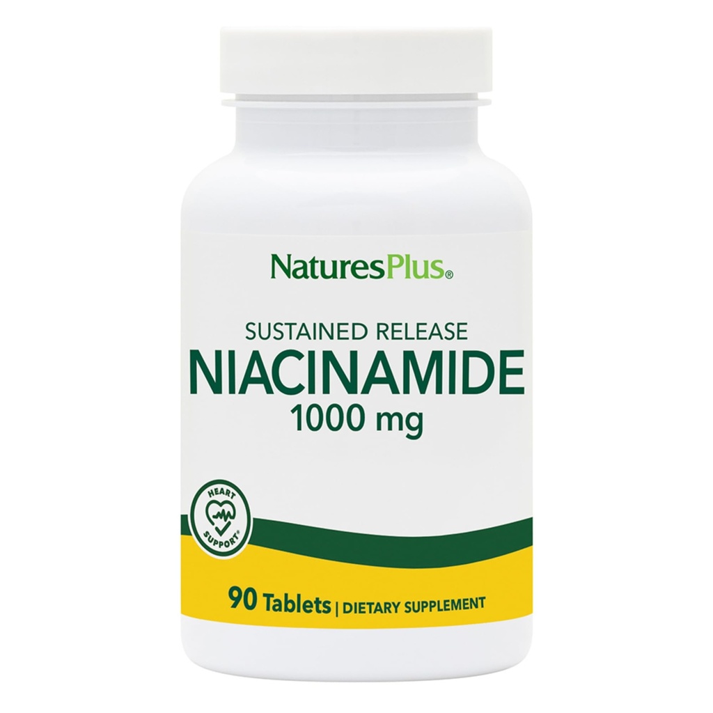 NaturesPlus Niacinamide, Sustained Release - 1000 mg, 90 tabletten - High-Potency Vitamine B3 Supplement - Vegetarisch, Glutenvrij - 90 porties