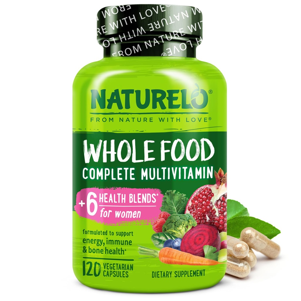NATURELO Whole Food Multivitamine for Women - with Vitamins, Minerals, & Organic Extracts - Supplement for Energy and Heart Health - Non GMO - 120 Vegan Capsules