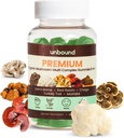 Niet geconsolideerd Premium Biologische Paddenstoelen Multi-Complex Gummies for Support Memory 5 in 1, Blend with Chaga, Lion's Mane, Reishi, Turkije Tail, Maitake - 60 Gummies,