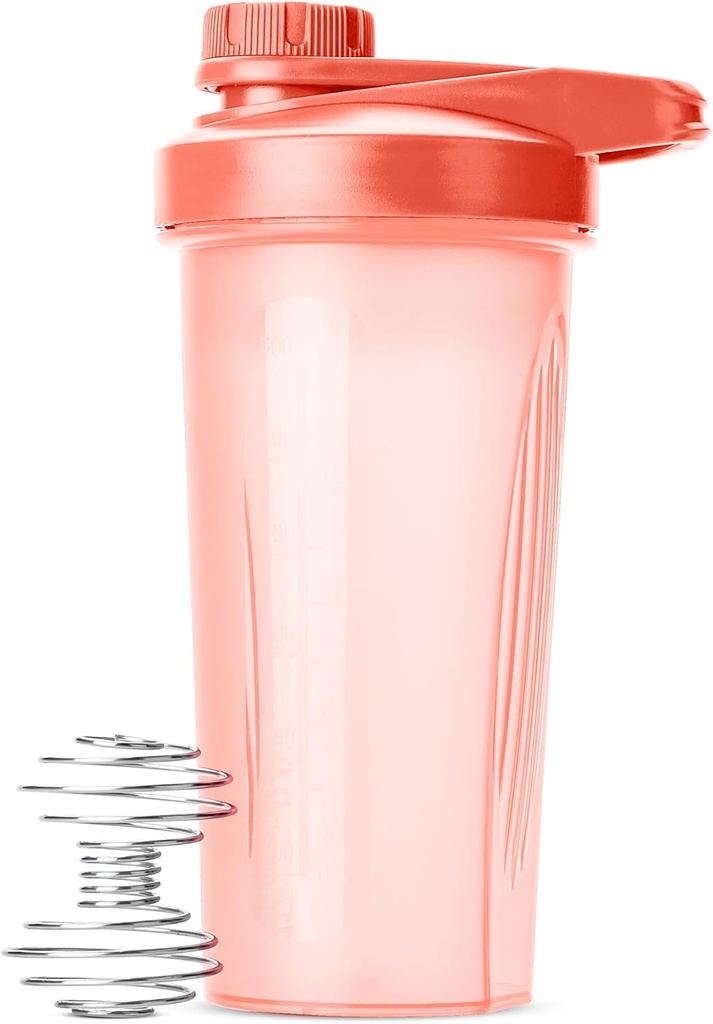 De heer Pen- Shaker fles voor eiwitmixen, 28 oz, Coral Pink met Twist Cap en Wire Whisk Ball, Mixer Cup voor Shakes