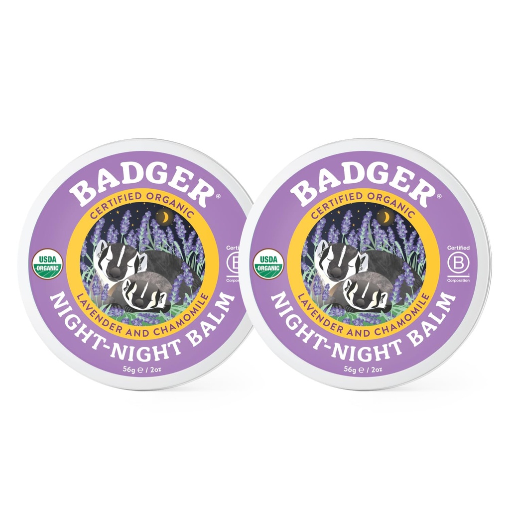 Badger - Nachtnachtbalsem, kamille & Lavendel, natuurlijke slaapbalsem voor kinderen, geurende ontspanning voor kinderen, kinderen biologische slaapbalsem, 2 oz (2 Pack)