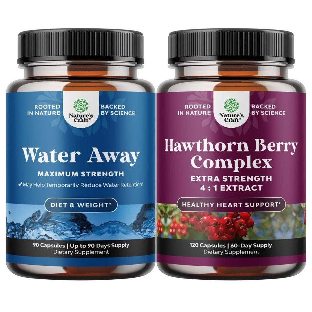 Bundel van water weg vochtretentie met Dandelion Leaf Extract & Green Tea for Bloating Relief and High Strength Hawthorn Berry Capsules with Leaf & Flower Extract 4:1 for Healthy Heart & Digestie