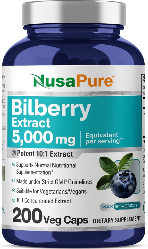 NusaPure Bilberry Extract 5.000mg 200 Vegetarische caps (Non-GMO, Veganistisch)