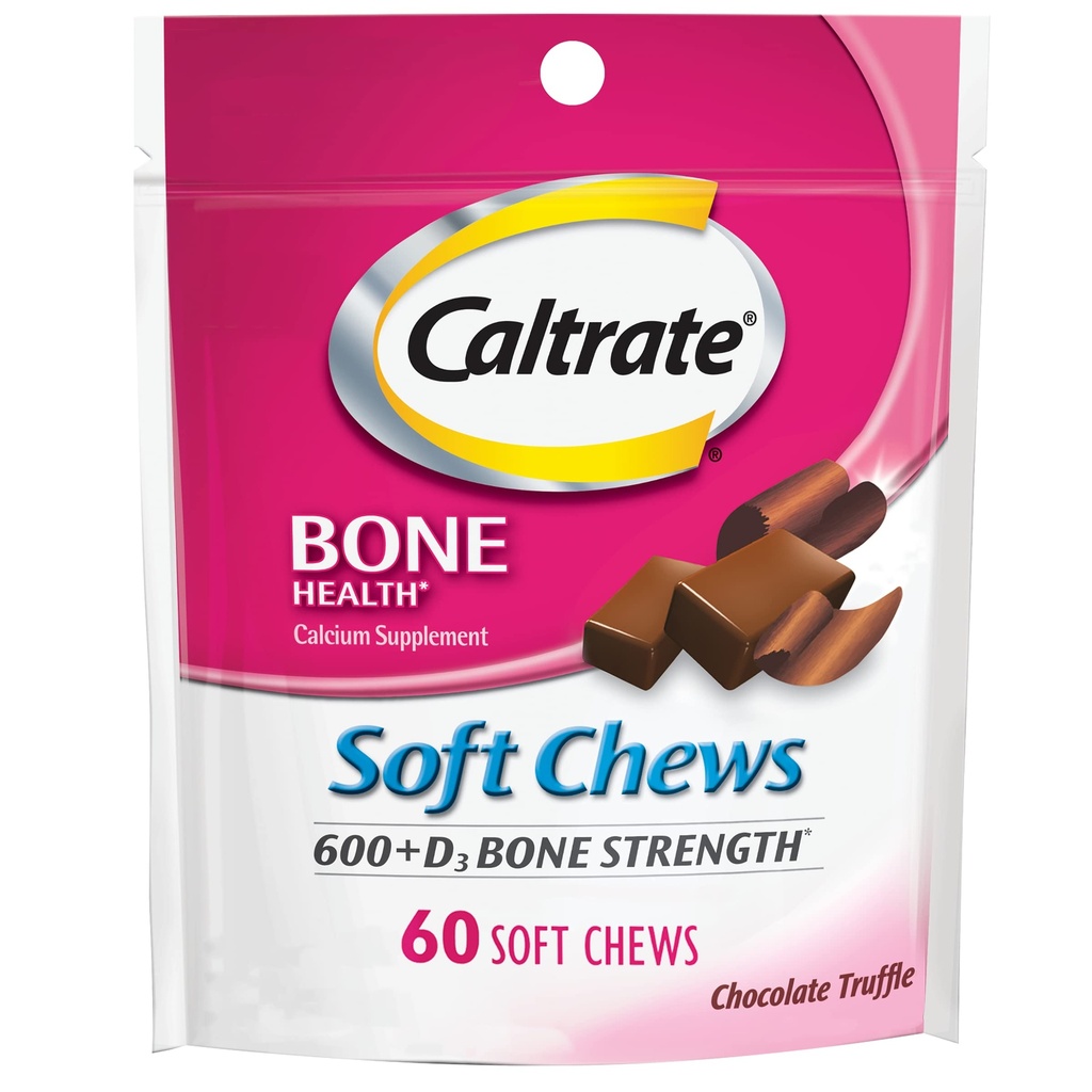 Caltrate Zachte Kauwen 600 Plus D3 Calcium Vitamine D Supplement, Chocolade Truffel - 60 Tellen