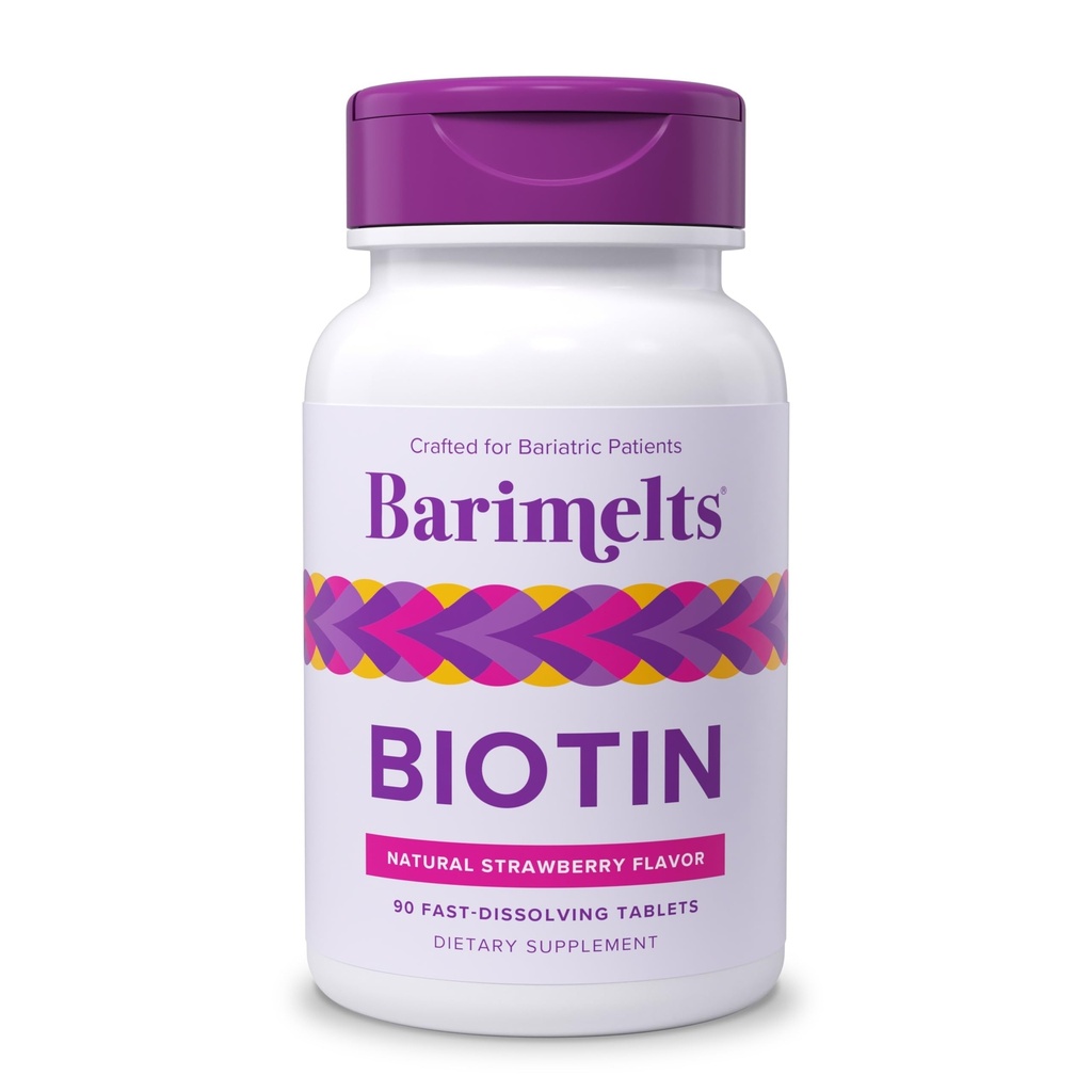 BariMelts Biotin 5000mcg, 90 snel oplossende tabletten (3-maand voorraad), suikervrije baritische vitamines voor vrouwen, natuurlijke aardbeien smaak