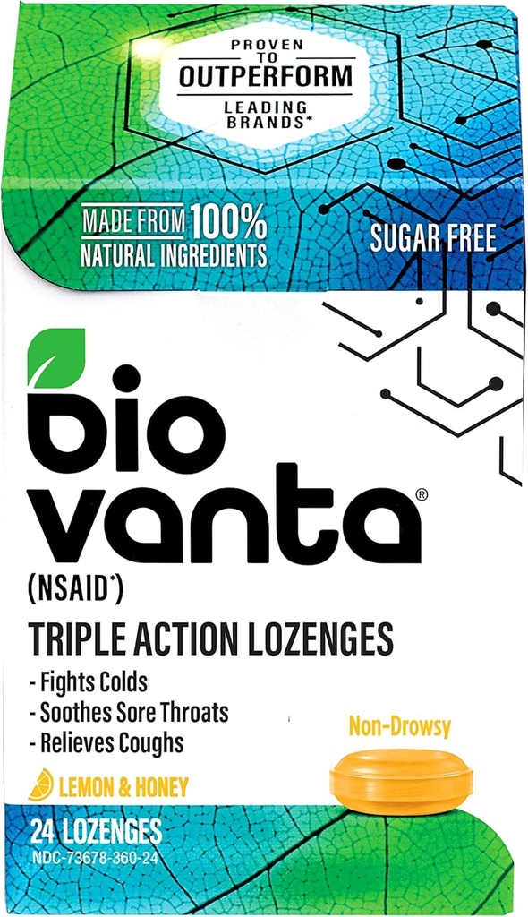 Biovanta Natural Ingrediënten Suikervrije Lozenges voor Hoest, Koud en Sore Throat, 24 Lemon Honey Throat Lozen