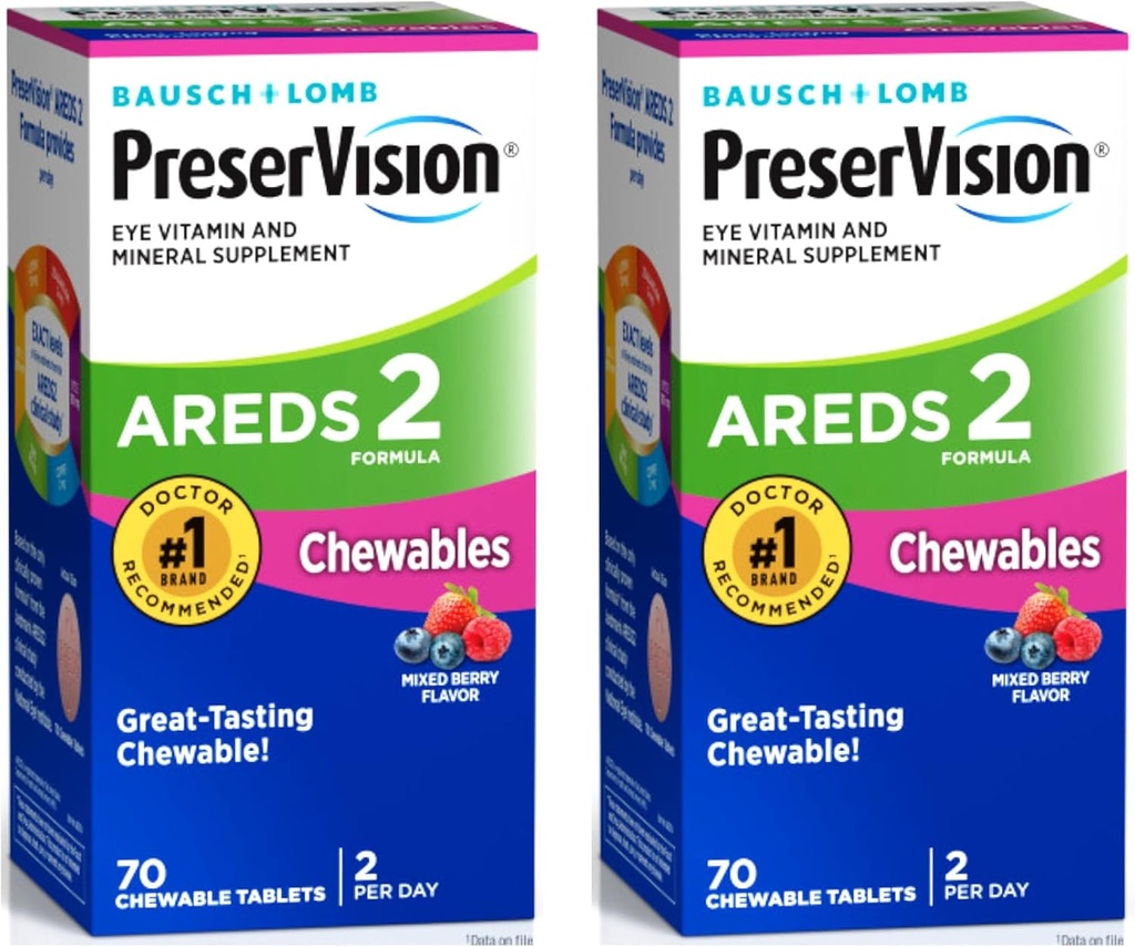 PreserVision AREDS 2 Eye Vitamin & Mineral Supplement, gemengde Berry Flavor kauwtabletten, 70 Tellen (pakket van 2)