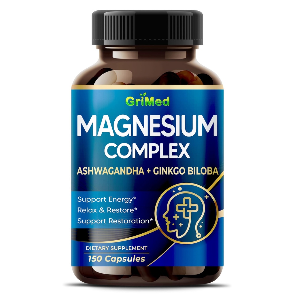 Magnesium Complex 8.600mg - x8 Power with Ashwagandha + Ginkgo Biloba - Relax & Restore, Rustvolle Slaap - USA Made & Tested (150 Count (Pack of 1))