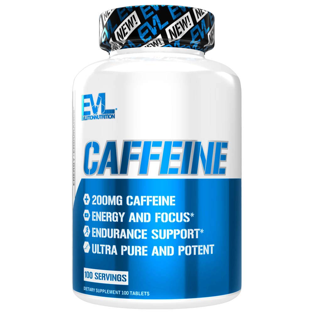 Evulution Nutrition Cafeine - Energy, Focus, & Endurance Support - 200mg Cafeïne per portie - Ultra Pure & Potent - Maximaliseer werk, opleiding en meer - Dieetsupplement - 100 porties -100 tabletten