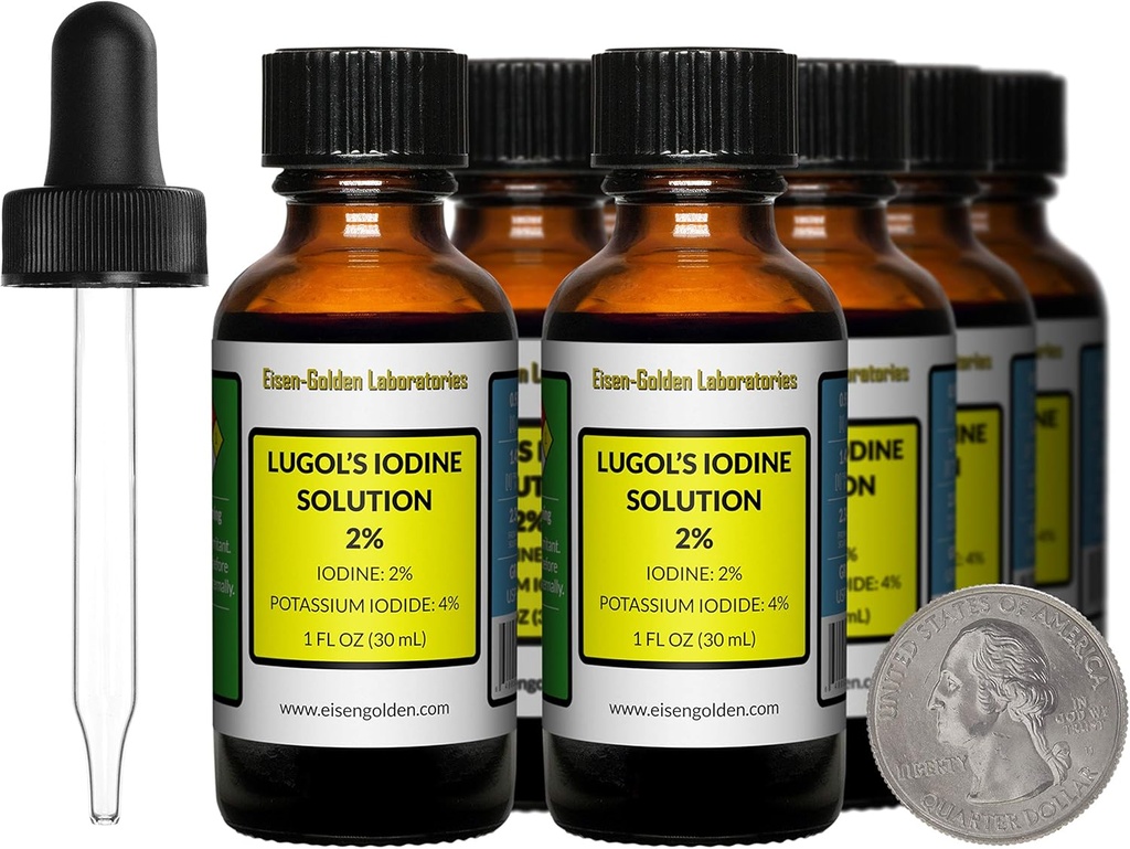 Lugol's Jodium / 2% Oplossing / 8 Oz in acht Amber glazen flessen / Gratis Droppers