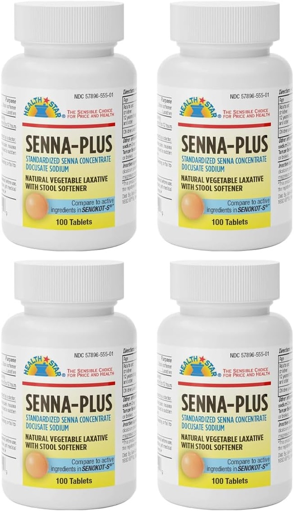 GeriCare Senna Plus Natuurlijke plantaardige Laxatieve met Stool Softener, Docusaat Natrium 50mg, Sennosides 8,6mg 100 Tellen (Pack of 4)