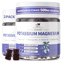2 Pack Kalium Magnesium Gummies, Suikervrije Kalium Gummies met Magnesium Glycinate 500mg Kauwbare Magnesium Kalium Supplementen met Calcium, Zink, Vitamine voor Leg Cramps & Muscle