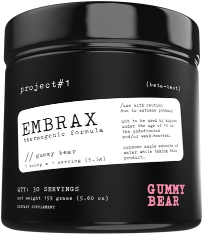 Project #1 Embrax: Thermogenic Preworkout Fat Burner Mannen & Women - Best Belly Fat Burners for Women & Men, L-Carnitine Supplement Pre Workout Powder for Men & Women [30 Servings] - Gummy Bear