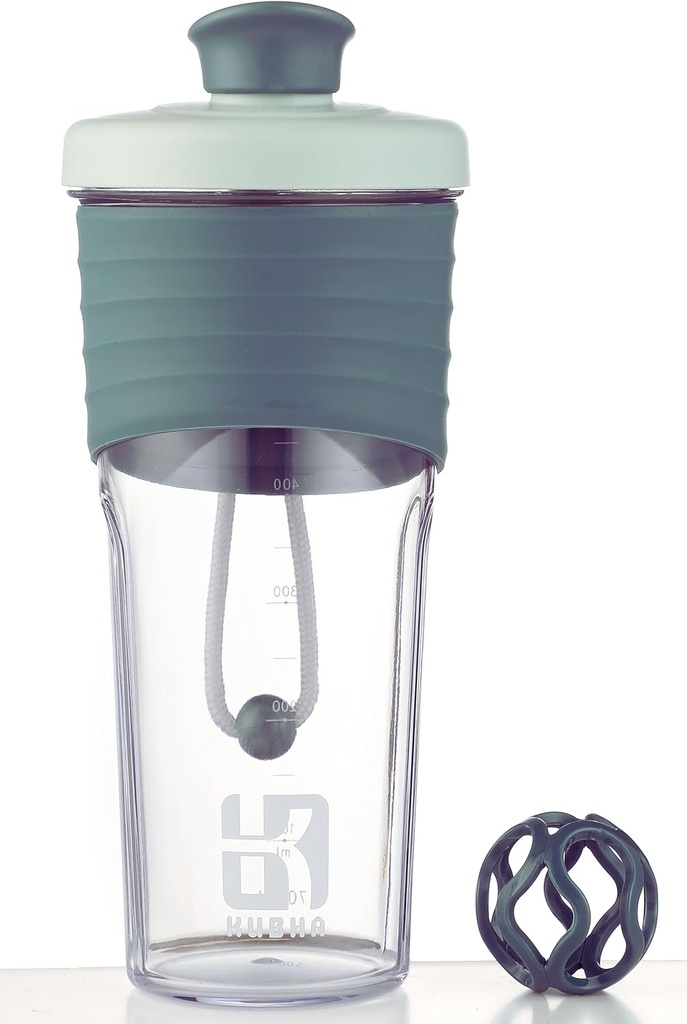 2nd Generation Shaker Bottle for Protein with Mixing Ball - Perfect voor workouts en Outdoor Use, 24-Ounces Whey Protein Shaker met heldere meting (zwartgroen)