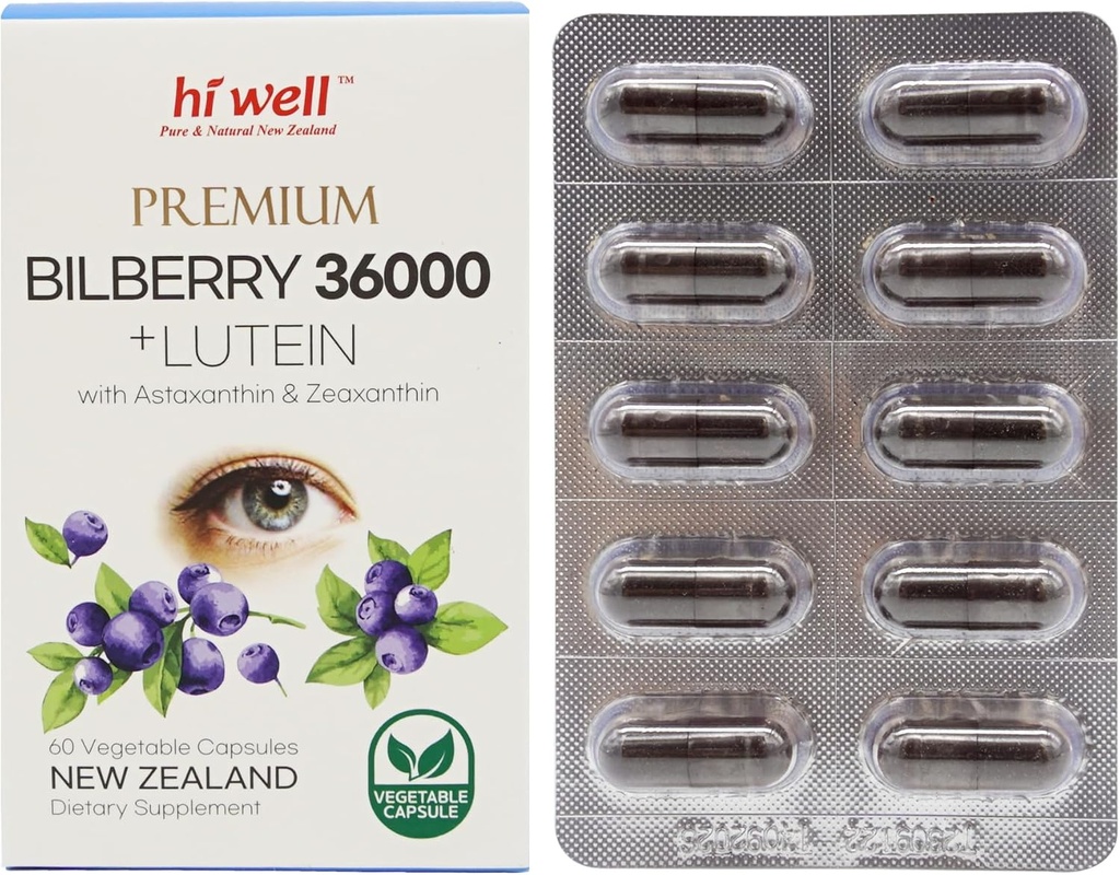 Hoi Well Premium Blauwe bosbes 36000 + Lutein 12mg 60Vegtarian Capsules