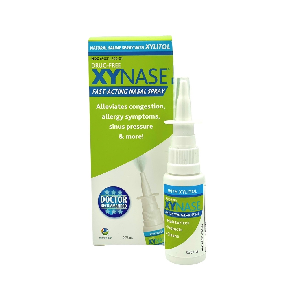 Xynase® Natural Saline Nasal Spray met Xylitol (0,75 fl oz) - Voorzichtige verlichting voor congestie, allergieën en sinusdruk, veilig voor alle leeftijden