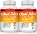 Biologische Ashwagandha wortel poeder pillen 1950 Mg met zwarte peper Extract - Pure natuurlijke Ashwagandha supplement, ondersteuning energie, voor mannen vrouwen, 60 capsules