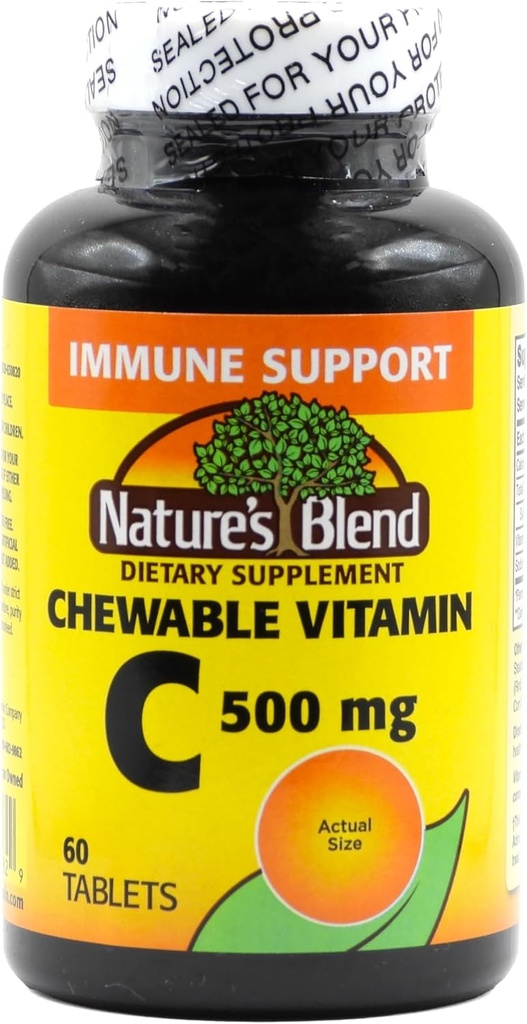 Kauwbare vitamine C. Grote proeverij lage suiker essentiële vitamine, bevordert niet tandbederf. 500 mg, 60 tabletten.