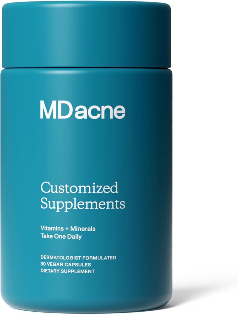 MDacne Vitaminen en Mineralen Huidverhelderende Supplementen - 30 Vegan Capsules - Ondersteunt Topische Acne behandeling & bevordert Heldere, kalme huid, roodheid & Pore-Clogging 30 Tellen (pakket van 1)