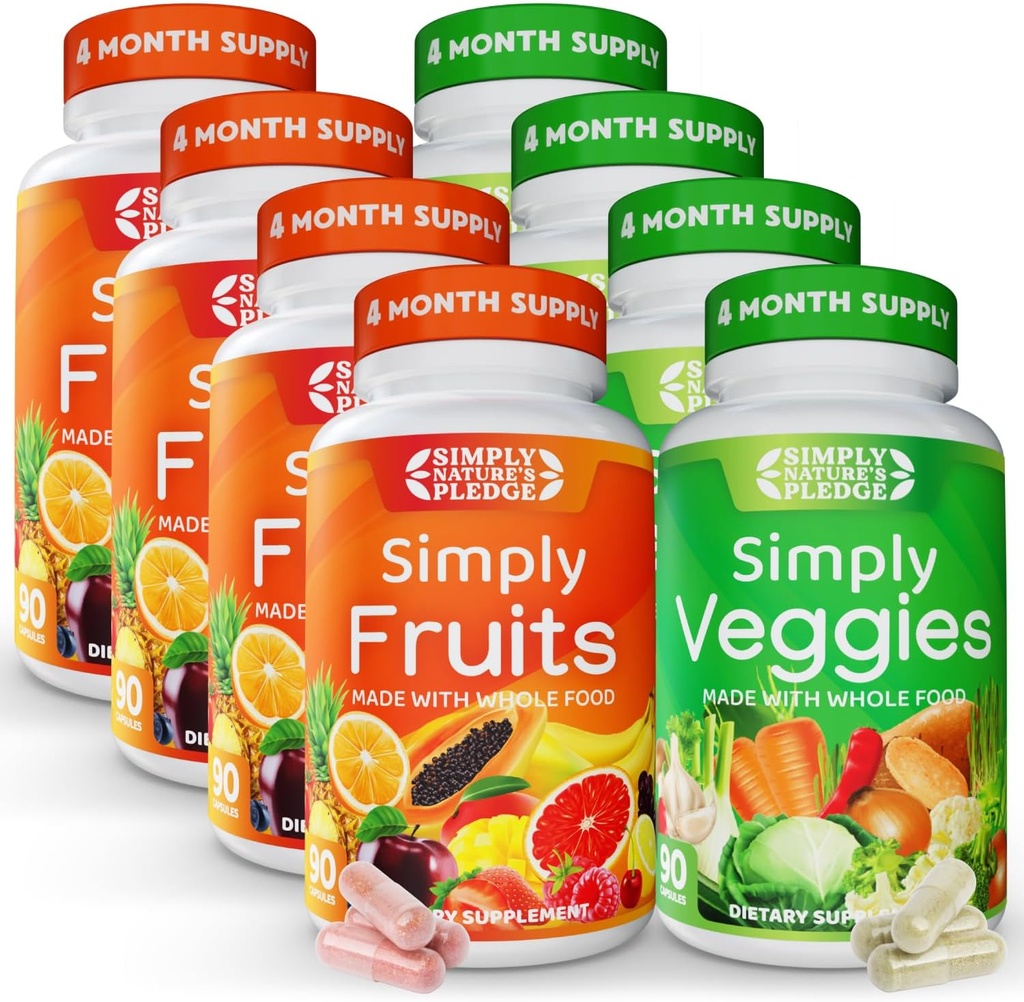 Simply Nature's Pledge - Verpakt met meer dan 40 verschillende groenten en fruit - 4 maanden supply- Gemaakt met Whole Food Superfoods - met Aloë Vera 100% sojavrij - 720 Capsules