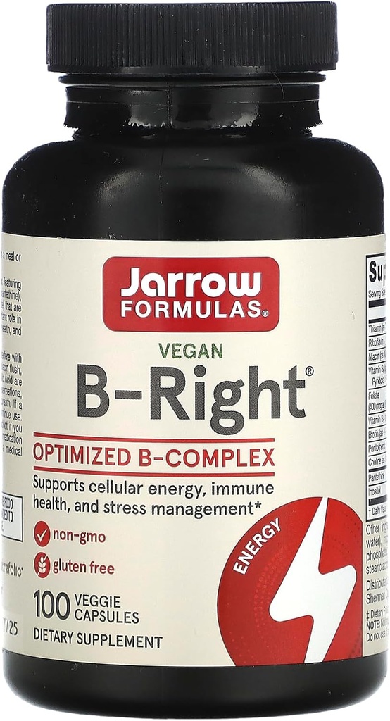 Jarrow Formules B-Right - Low-Odor Vitamine B-Complex Formula - Energy & Metabolisme Support - Promoot hersenen, hart- en cardiovasculaire gezondheid - 100 porties (pakket 1)