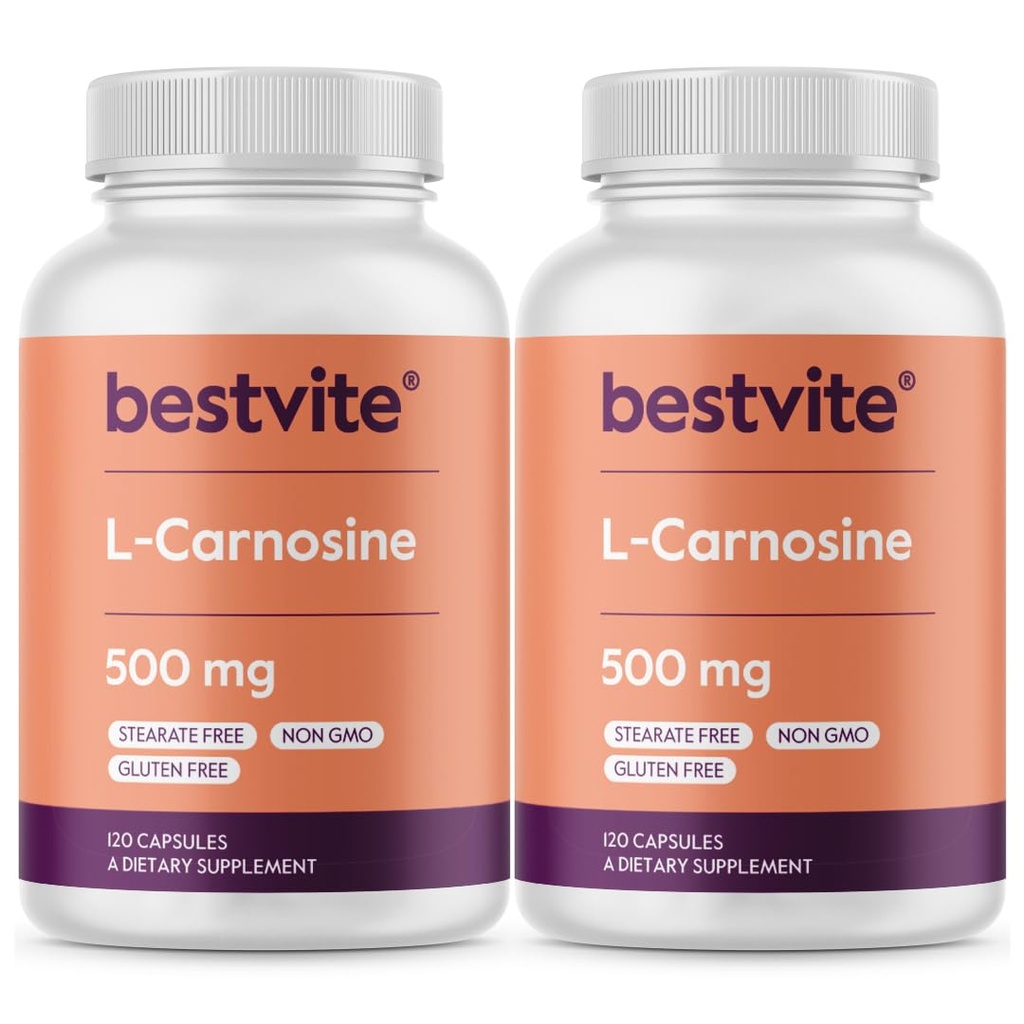 BESTVITE L-Carnosine 500mg (240 Capsules) (120x2) Geen fillers - Geen stearates - Niet GGO - Glutenvrij