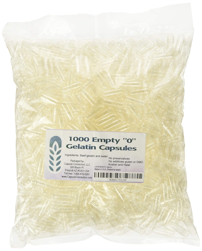 Capsule Aansluiting 1000 Bulk "0" Lege Gelatine Capsules, USA-gemaakt, hersluitbare zak