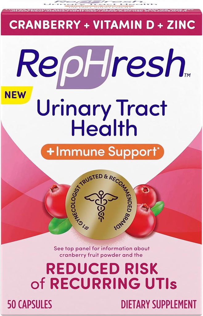 Rephresh Cranberry Urinaire Tract Health Plus Immune Supplement, gemengd met vitamine D + zink - 50 Tellen