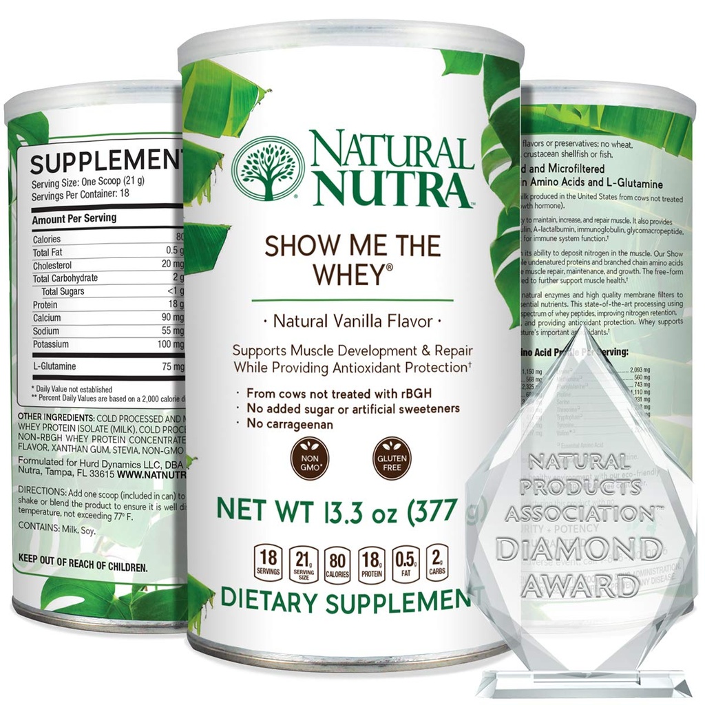Natuurlijke Nutra Gras Fed Vanilla Toon me De Wei Protein Bron Powder Verbeter de spijsvertering, Verbeter de lichaamsstroom, Steun Bone Health en Boost Immuniteit, Glutenvrij, Suikervrij, Non-GMO, 13.3oz