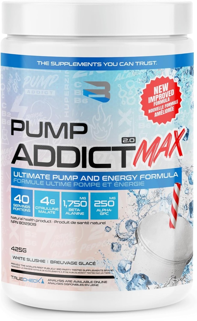 Geloof Supplementen - Pump Addict Max Pre-Workout Powder - Enhanced Energy, Focus, and Endurance... (40 Serving, White Slushie)
