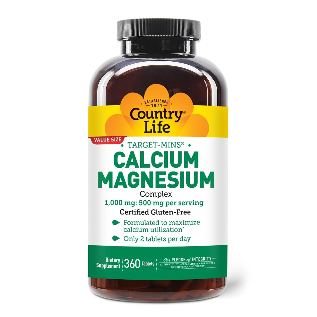 Land Life Target-Mins Calcium Magnesium Supplement voor Bone Health, 1000mg Calcium, 500mg Magnesium, Glutenvrij, 2:1 Ratio voor Optimaal Gebruik