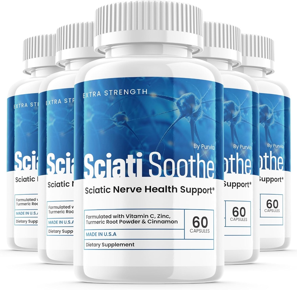 (5 Pack) Sciatisoote Supplement voor Sciatica, Sciati Soothe Nerve Health, Sciatisoote Capsules Vitaminen, Sciatisoote Advanced Algehele Wellness Ondersteuning Maximale sterkte Formule USA (300 Capsules)
