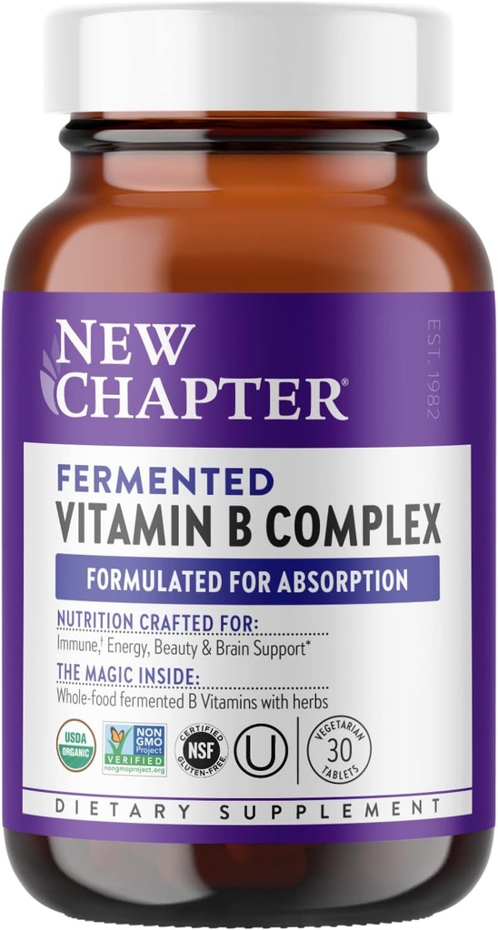 NIEUW HOOFDSTUK Organisch Gefermenteerd Vitamine B Complex 30 Tel, 30 CT