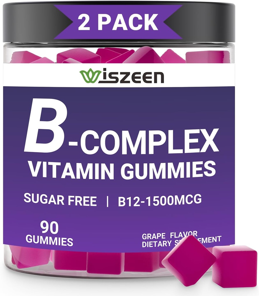 Suikervrij vitamine B Complex Gummies met vitamine C, gemethyleerde B Complex Vitaminen voor vrouwen, mannen & volwassenen - B12, B1, B2, B3, B5, B6, B7, B9 - Vitamine B Complex Supplement voor energie-immune ondersteuning