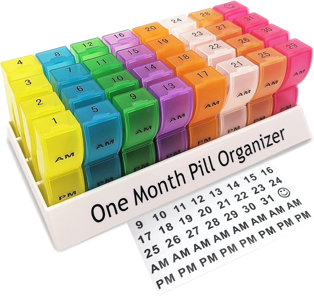 Maandelijkse pil Organizer 2 keer per dag, 30 Dag een maand pil Box AM/PM, Wekelijkse pil houder pil geval voor vitamines, visolie, supplementen & medicatie