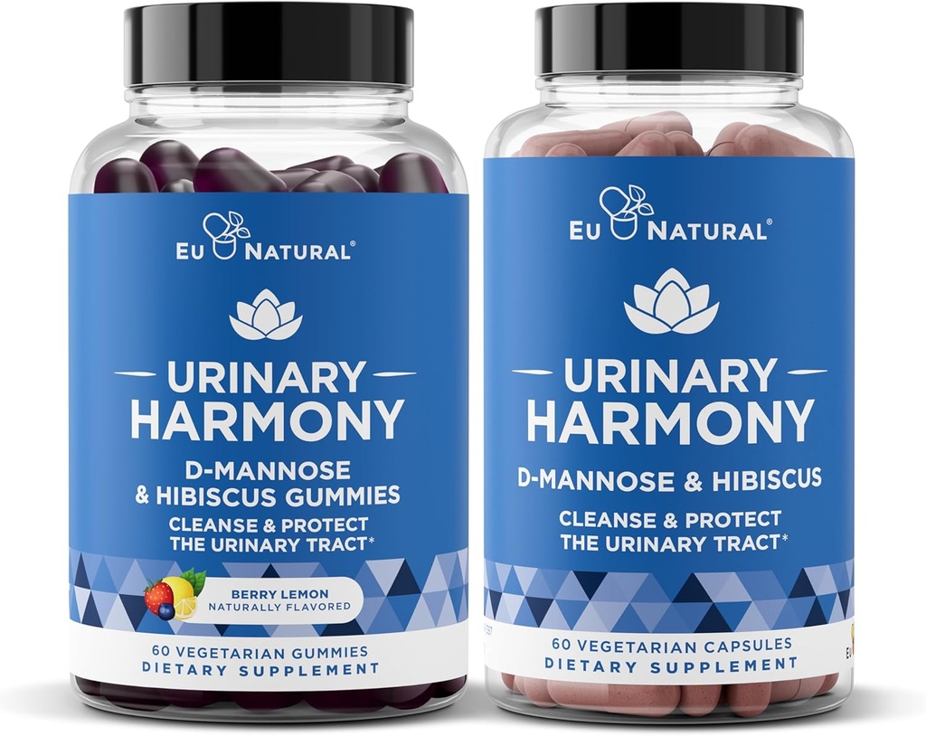 Urinaire Harmonie Capsules en Gummies Bundle - Urinaire Tract Gezondheid voor vrouwen D-Mannose & Hibiscus Reiniging, Flush & Bescherm het urinesysteem