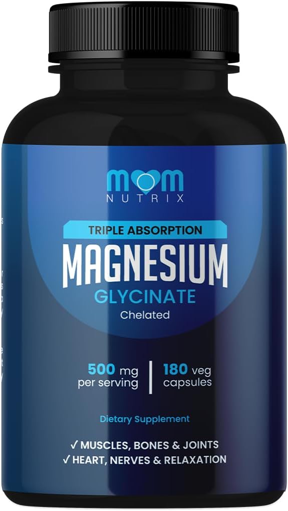 Magnesium Glycinate - 500 mg chelated Triple Absorptie Magnesium - Hart, botten, gewrichten Ondersteuning - Kalm & Relax- 180 Capsules