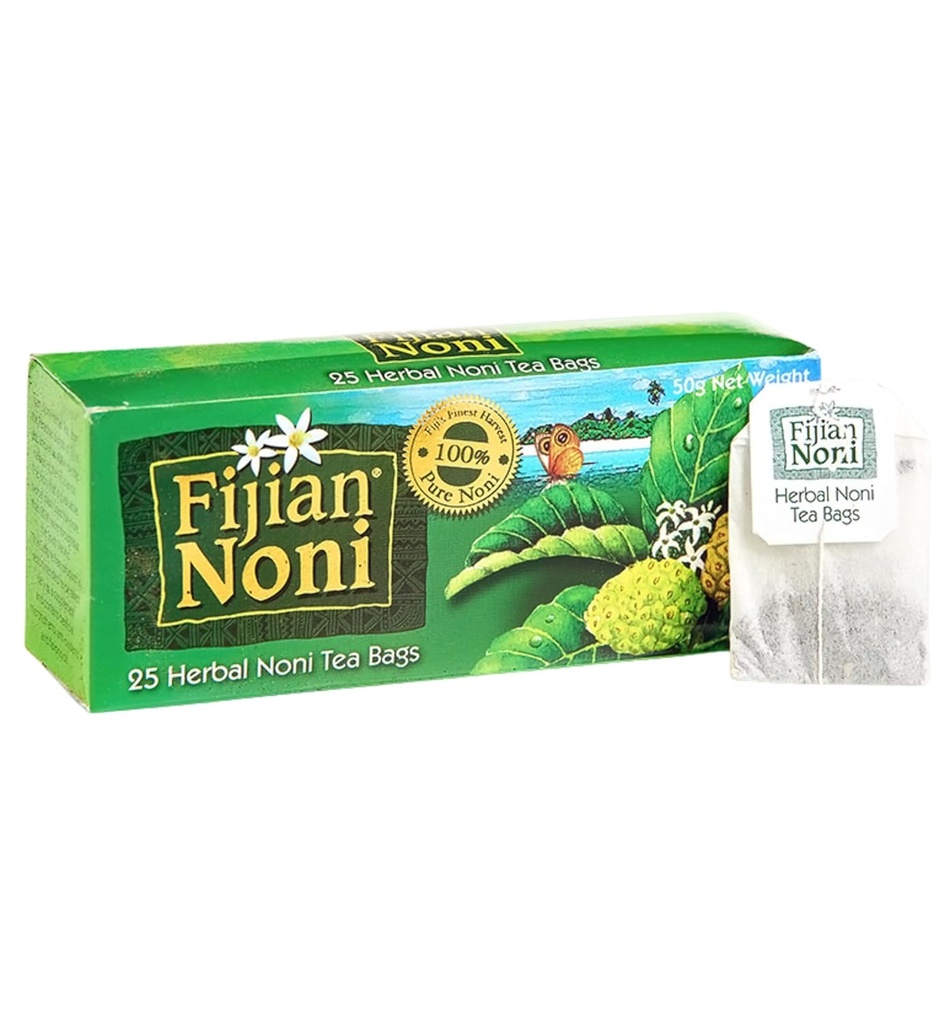 Fijian Noni - Biologische Noni kruidenthee - 25 theezakjes (50g) Pure Ceylon groene thee, gemaakt met Noni vruchtenbladeren ... Van FIJI