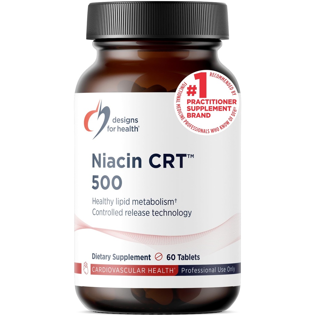 Designs for Health Niacin 500mg - Niacin CRT Vitamine B3 (Nicotinezuur), gecontroleerde tabletten met een trage afgifte om Flush te minimaliseren - Non-GMO, Glutenvrij Supplement (60 tabletten)