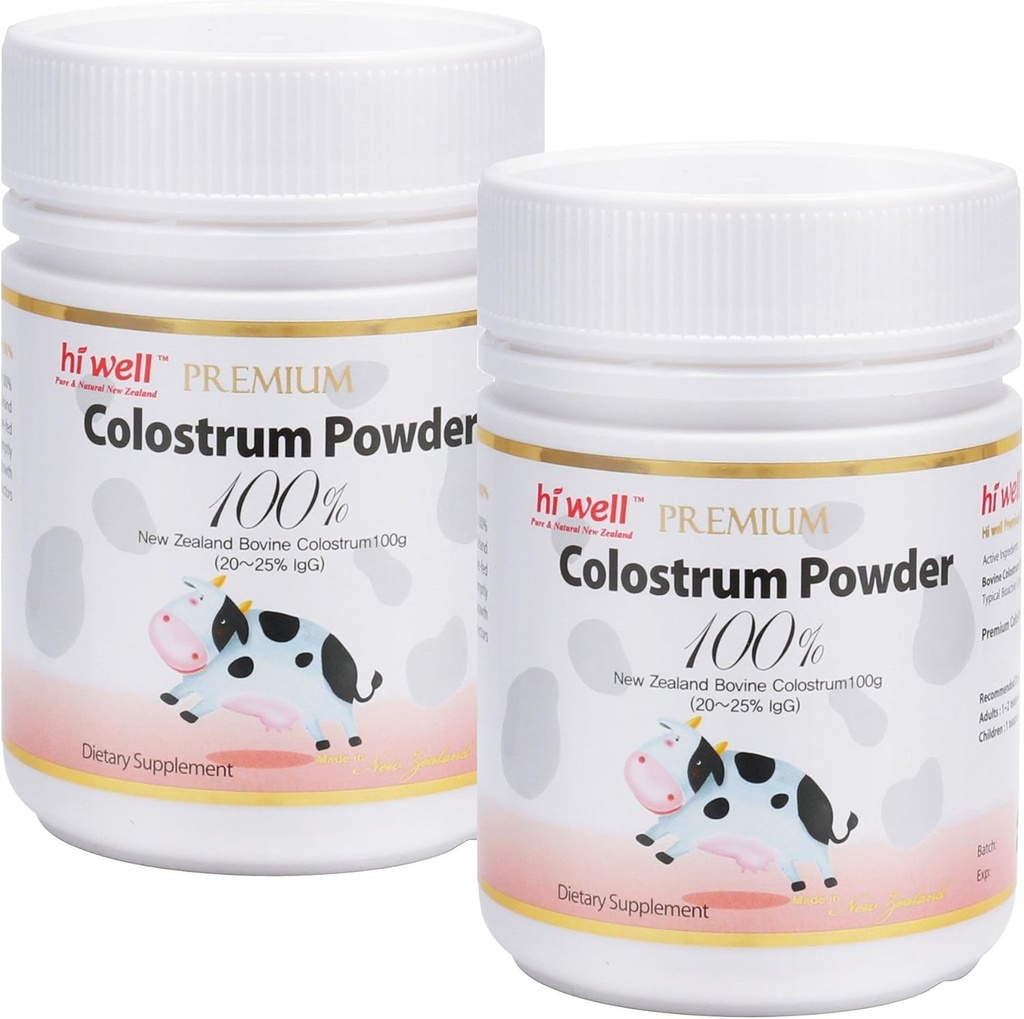 (pakket van 2) Hi Well Premium Pure Nieuw-Zeelandse Runder Gras-Fed Colostrum Poeder 100% 100g