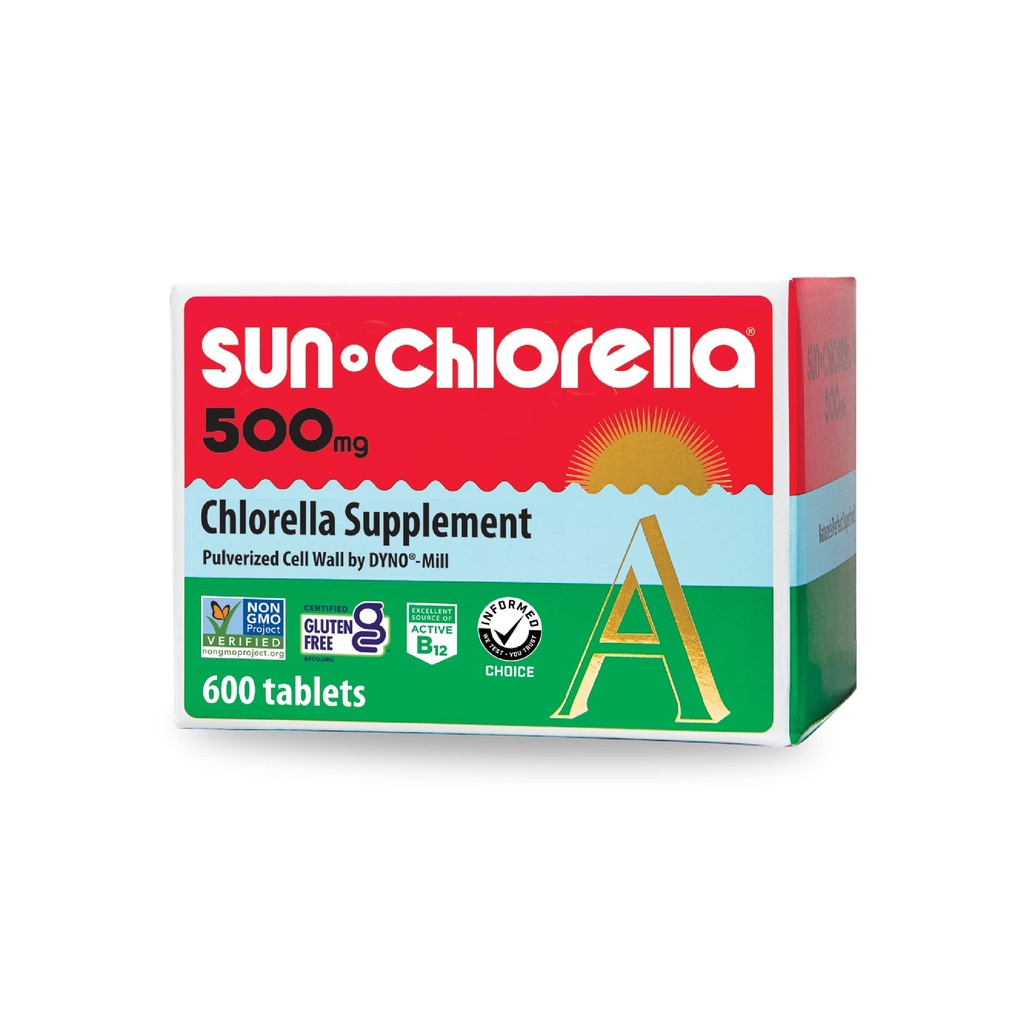 Sun Chlorella 500mg Whole Body Wellness Green Algen Superfood Supplement - Immune Defense, Gut Health, Natural Purification, Energy Boost - Chlorofyl, B12, Iron, Proteine - Non-GMO - 600 Tabletten